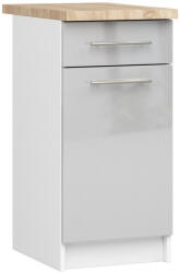 Akord Oliwia S40 Konyhai Alsószekrény Laminált Fehér-Metál Magasfényű Tölgy Munkalappal