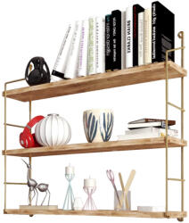  3'Lü Duvar Rafi Kitaplık Fali Polc - 60x16x62 cm, Arany/ Barna