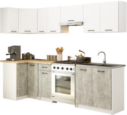 Akord Oliwia Sarok Konyhabútor Szett Fehér-Beton 3 m