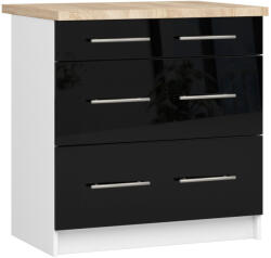 Akord Oliwia Modern Konyhai Fiókos Szekrény Magasfényű Fekete-Fehér Munkalappal