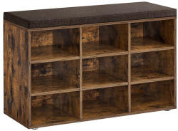 VASAGLE Vintage Cipőtároló Pad 9 Rekesszel Rusztikus Barna