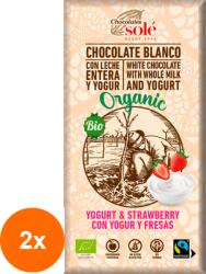 Chocolates Solé Set 2 x Ciocolata Alba BIO cu Iaurt si Capsuni, 100 g, Chocolates Sole
