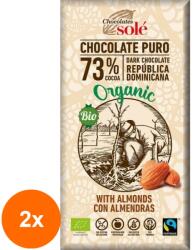 Chocolates Solé Set 2 x Ciocolata Neagra BIO 73% Cacao, cu Migdale, 150 g, Chocolates Sole