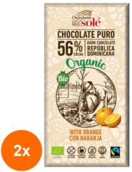 Chocolates Solé Set 2 x Ciocolata Neagra BIO cu Portocale, 56% Cacao, 100 g, Chocolates Sole