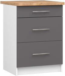 Akord Oliwia 60 cm-es Álló Konyhai Fiókos Szekrény Tölgy Munkalappal Fehér/Szürke