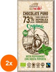 Chocolates Solé Set 2 x Ciocolata Neagra BIO cu Menta si Fairtrade 73% Cacao, 100 g, Chocolates Sole