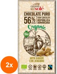 Chocolates Solé Set 2 x Ciocolata Neagra BIO cu Ghimbir, 56% Cacao, 100 g, Chocolates Sole