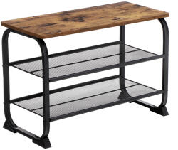 VASAGLE Ipari Cipőtároló Pad Rusztikus Barna Íves Fémvázzal