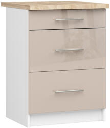 Akord Oliwia S60 Konyhai Fiókos Szekrény Laminált Fehér-Cappuccino Magasfényű