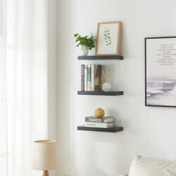 PremiumXL Fali Polc 3 db-os Szettben Stranda 38x17x4 cm Fekete