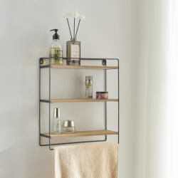 PremiumXL Skovbo Fali Polc 3 Polccal Fekete/Fa Színben