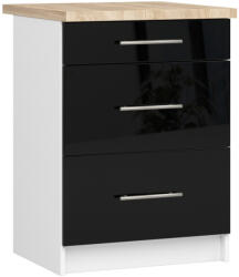 Akord Oliwia 3-Fiókos Konyhai Szekrény Magasfényű Fekete Fronttal