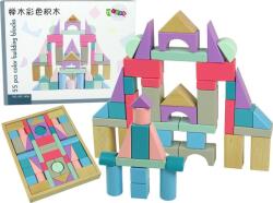 LEAN Toys Fa Téglák Pasztell Színek 55 db Kastély Épületek (10161) (10161)