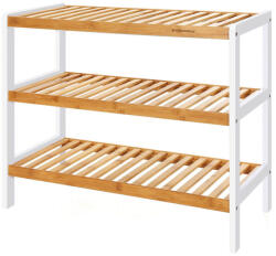 SONGMICS Bambusz Cipőtároló Állvány 3-Szintes Fehér-Natúr