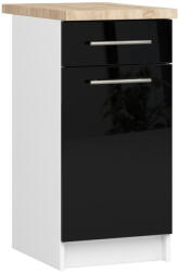 Akord Oliwia S40 Konyhai Alsószekrény Fehér/Fekete Magasfényű Tölgy Munkalappal