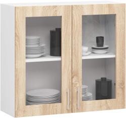 Akord Lima Üveges Fali Konyhaszekrény Sonoma Tölgy Fehér 80 cm