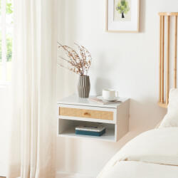 PremiumXL Fali Polc Fiókkal Eiker 40x32x23 cm Fehér/Rattan Hatású