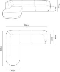 MICADONI Miley bársony sarokülőgarnitúra 255 cm, balos (MIC_RLCO_51_F1_MILEY8)