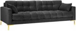 Micadoni MAMAIA 217 cm sötétszürke bársony négyszemélyes kanapé arany alappal (MIC_4S_51_E1_MAMAIA112)