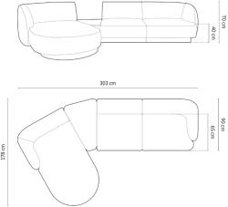 MICADONI Miley sarokgarnitúra asztallal 303 cm, balos (MIC_SET1L_140_F1_MILEY1)