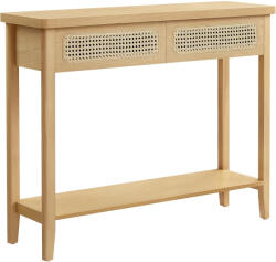 Brius Consola hol 100x30x80 cm, 2 sertare, raft deschis, colturi rotunjite, stil boho, MDF si ratan PVC, bej stejar (EZ-LNT016Y57) Comoda