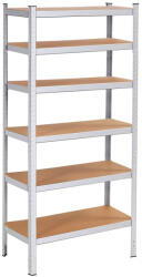 Brius Raft metalic depozitare 6 polite aluminiu mdf 900 kg maxim, 225x110x50 cm, reglabil, argintiu (HA-5213) Raft