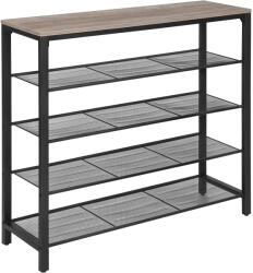 Brius Raft de pantofi metalic, cu 4 nivele plus polita superioara, stil industrial, 100x30x93cm, gri si negru (EZ-LBS015B02) Pantofar