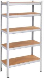 Brius Raft metalic depozitare 5 polite aluminiu mdf 1000 kg maxim, 180x100x60 cm, reglabil, argintiu (HA-5212) Raft