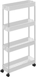 Brius Carucior depozitare roti 4 nivele plastic bucatarie baie, 40x13x88 cm, compact, alb (EZ-KSC08WT)