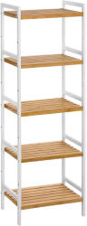 Brius Etajera bambus 5 rafturi, pentru baie, bucatarie sau living, 45x32x142 cm, alb natur (EZ-BCB75WN)