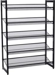 Brius Raft de depozitare pantofi pe 5 niveluri, metal, rafturi plate sau unghiulare reglabile, 31x74x104cm, negru (EZ-LMR005B) Pantofar