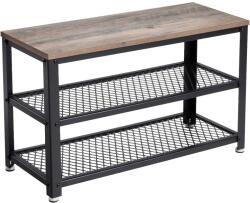 Brius Raft pentru pantofi cu 2 polite, 73x30x45cm, otel, stil industrial, gri stejar si negru (EZ-LBS73MB) Pantofar
