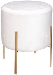 Brius Taburet rotund Atmosphera Ilyan, 34x40 cm, catifea si MDF, alb (JJ-157171E)