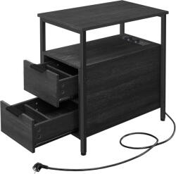Brius Noptiera 2 sertare rafturi priza incorporata usb pal otel, 60x35x61 cm, design modern, gri antracit (EZ-LET325B22)