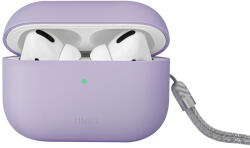  Bluetooth fülhallgató töltőtok tartó, szilikon, csuklópánt, vezeték nélküli töltés támogatás, Apple AirPods Pro 2 kompatibilis, Uniq Lino, levendula