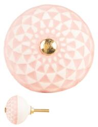 Clayre & Eef Rózsaszín kerámia bútorfogantyú fehér mintával