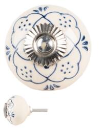 Clayre & Eef Bézs kerámia bútorfogantyú kék mintával