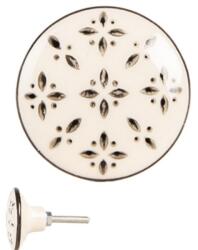 Clayre & Eef Bézs kerámia ajtófogantyú fekete mintával