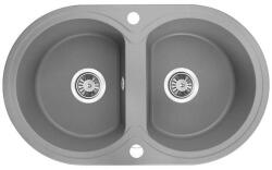 Laveo DAFNE kétkör szürke mosogató dugókiemelős helytakarékos szifonnal (SRD_520T) - mosibolt