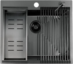 Laveo MALAWI inox grafit színű mosogató rollmattal, maradékgyűjtővel és adagolóval (SLMA_510D)