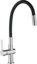 Laveo ALITA szálcsiszolt inox / matt fekete kétfunkciós rugalmas tömlős csaptelep (BVA_362D)