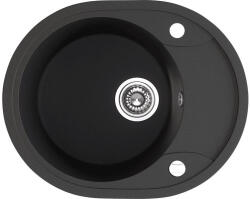 Laveo DAFNE egykör mini csepptálcás szemcsés fekete mosogató dugókiemelős helytakarékos szifonnal