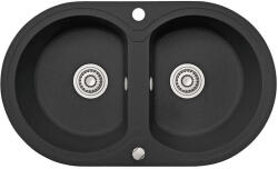 Laveo DAFNE kétkör szemcsés fekete mosogató dugókiemelős helytakarékos szifonnal