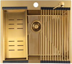 Laveo MALAWI arany színű beépíthető inox mosogató szifonnal, rollmat csepegtetővel, gyümölcsmosóval, mos. szer adagolóval, 50x58x20 cm (SLMA_G10D)