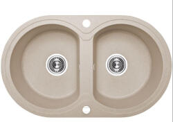 Laveo DAFNE kétkör bézs mosogató dugókiemelős helytakarékos szifonnal (SRD_420T) - mosibolt