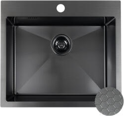 Laveo MALAWI fekete színű, struktúrált felületű beépíthető inox mosogató szifonnal, 50x58x20 cm (SLM_710H)