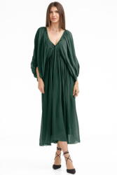 SHOPIKA Rochie lunga din matase si vascoza, cu maneci ample si decolteu adanc, verde inchis Talie unica