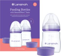 Lansinoh 2 db cumisüveg lassú folyású etetőcumival + 2 db fedéllel, 160 ml