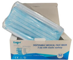 TOP Maszk higiénikus 3 rétegű alumínium orrmerevítővel TOP EÜ, kék