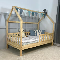 TODI Házikóágy 180×90 cm, original tetővel, star leesésgátlóval, ágyneműtartó nélkül, festésre előkészített felülettel